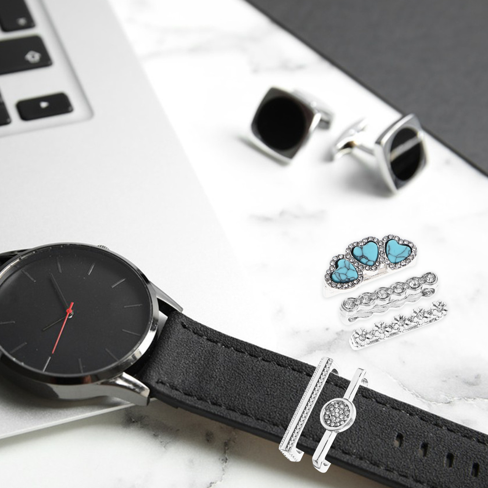 Smartwatch Straps & Accessories - 5Pcs Premium Alloy Watchband Ring Charms