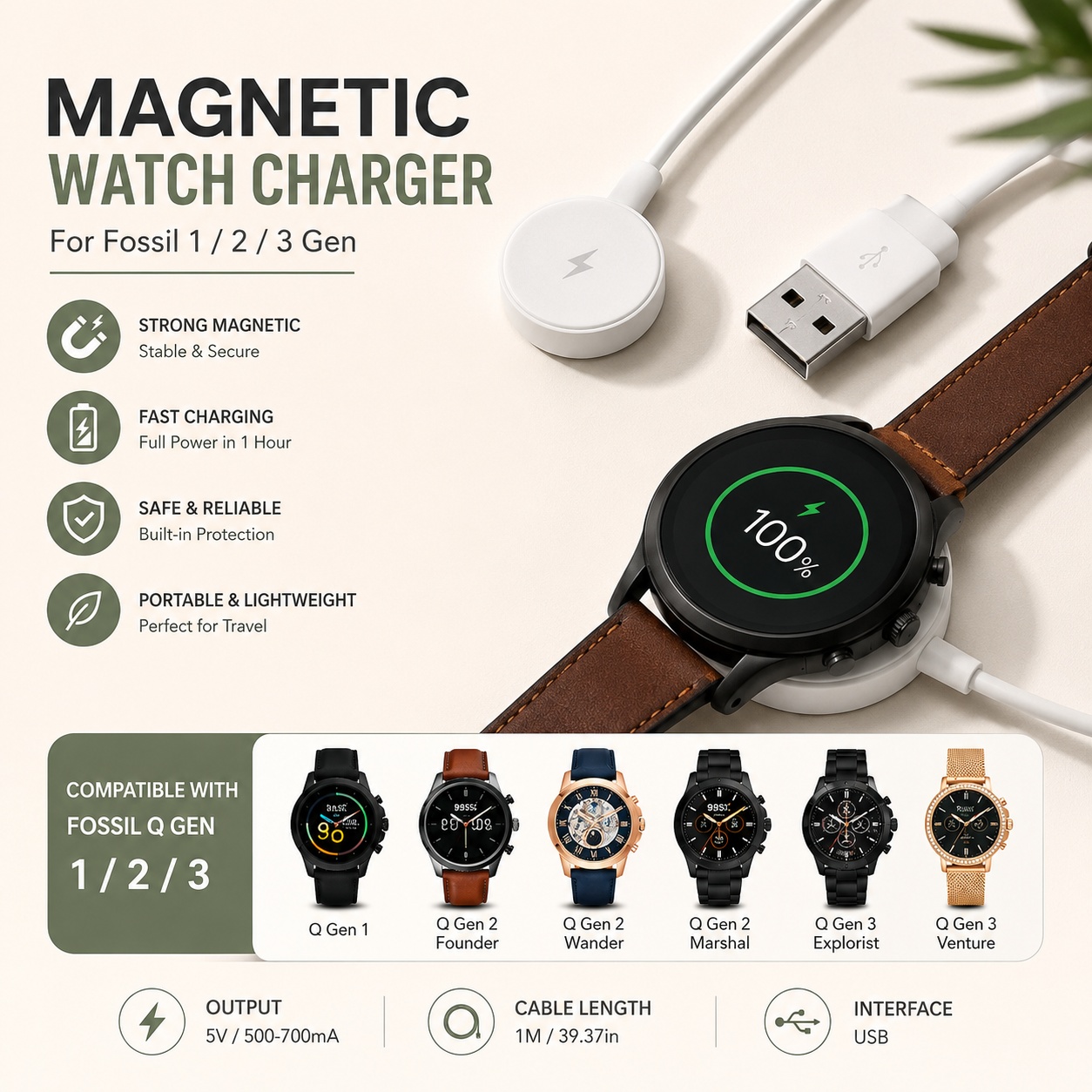 USB Watch Charger Adapter Smar - Fossil Smartwatch Accessories ulasan dan harga